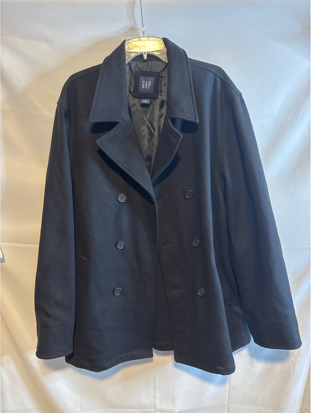 GAP XL Wool Blend Double Breasted Peacoat Unisex Black Classic Winter Coat
